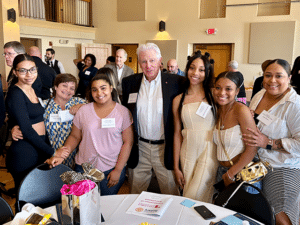 McDonald Trust representative with students